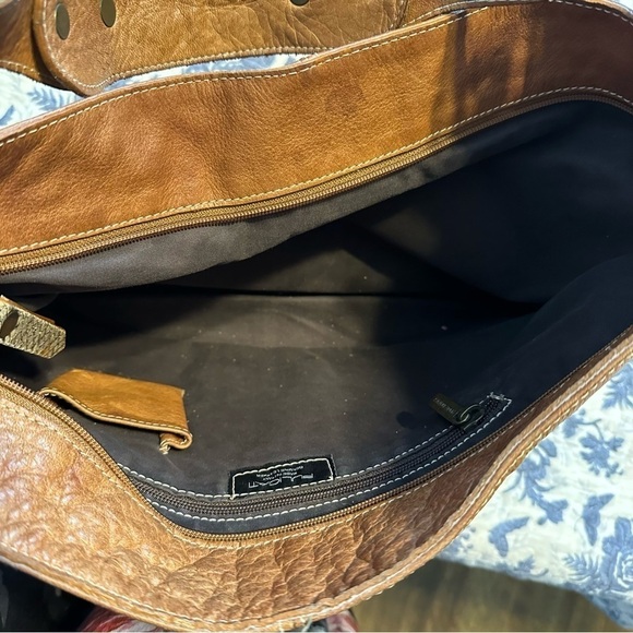 Pulicati Shoulder Bag Italian Made Camel Tan Leather Purse Snakeskin 14.5” x 11” - Picture 7 of 11